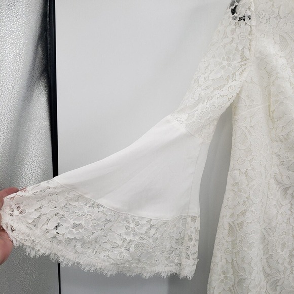 White House Black Market Bell Sleeve Shift Dress Womens 6 Lace Overlay Lined - Picture 15 of 16